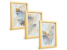 Composição De Quadrosfolhas Azul-bege Claro Moldura Dourada Imagens Para Um Quarto Infantil Espelharte (3 Peças 20x30 Cm)