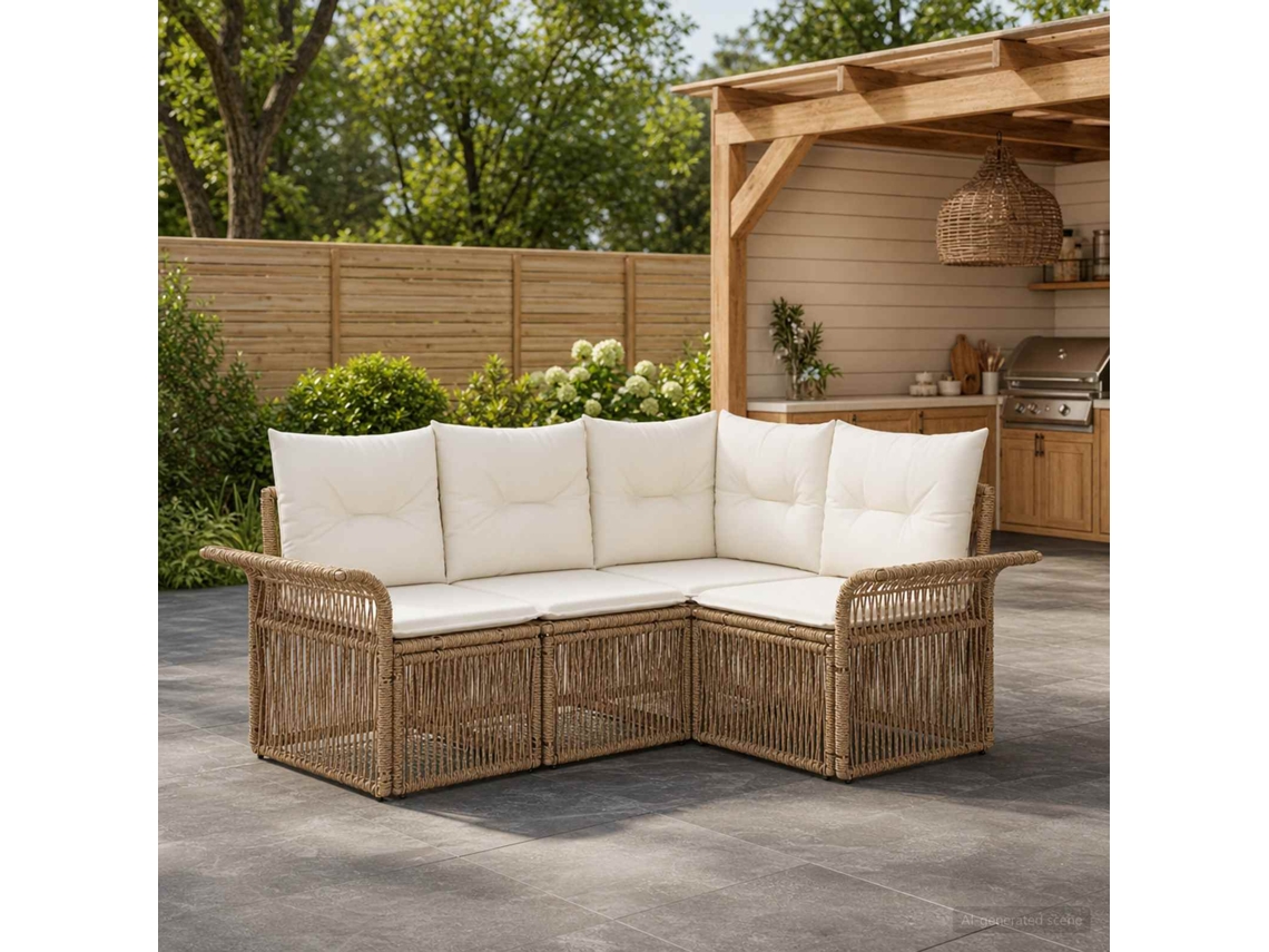 Vidaxl Conjunto De Sofá De Jardim 4 Unid. Bege Vime Pe