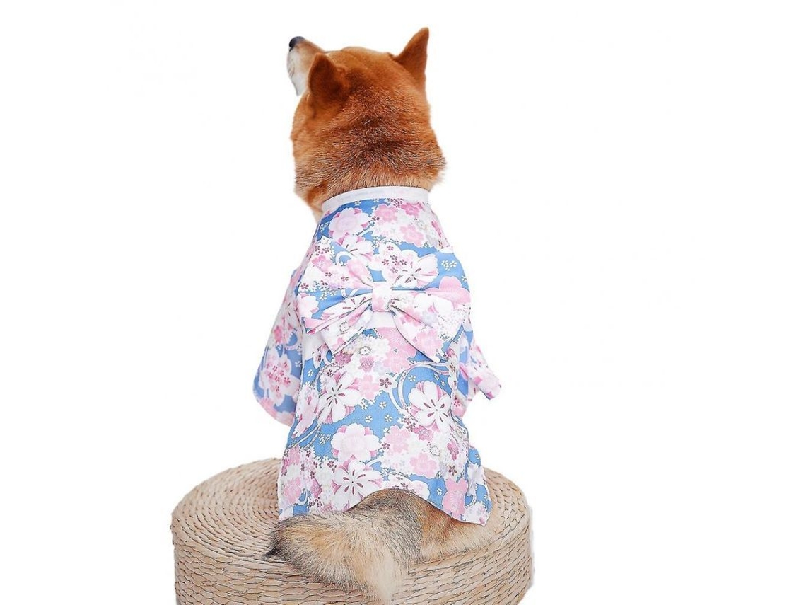 2026 Kimono para Pets Estilo Japonês com Laço Tela de Duas Patas Fantasia de Festa para Gatos e Gatos Hvf 1 Azul