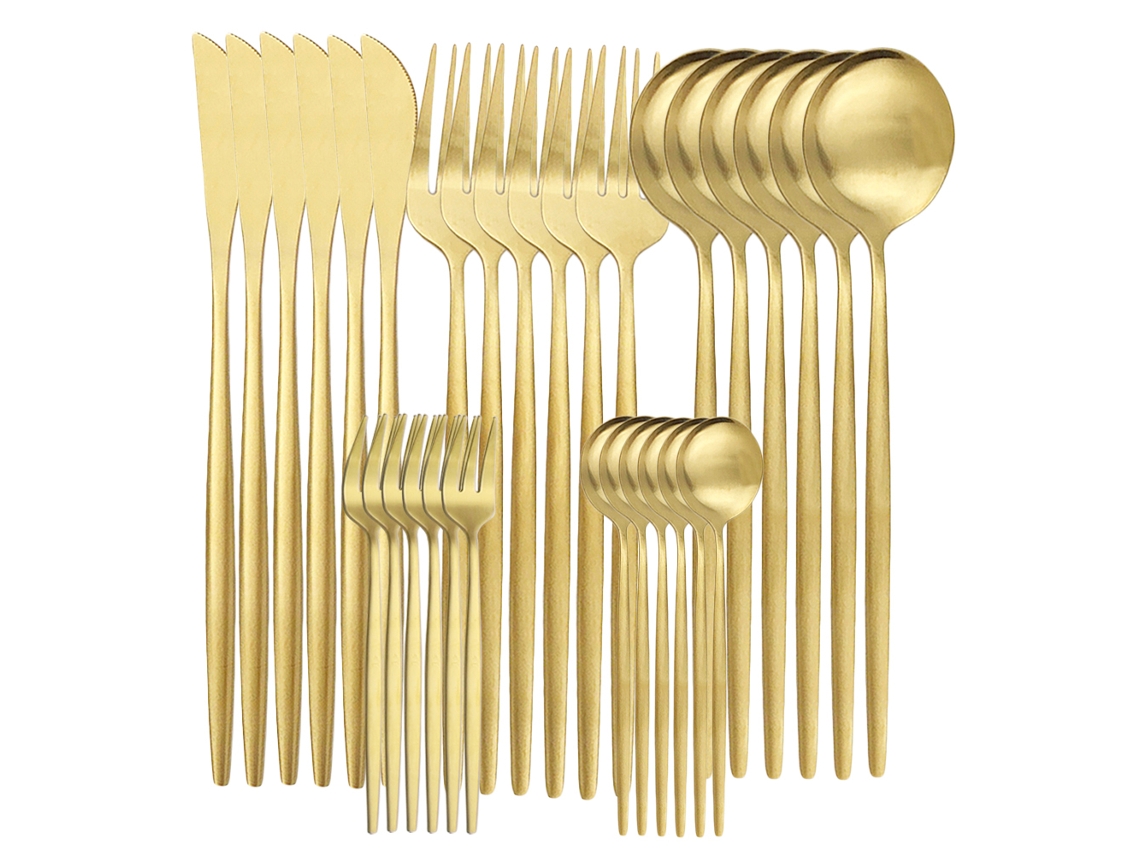 Conjunto de 30 Peças com Faca, Xícara e Colher em Aço Inoxidável Fosco MDUG (jinjin)