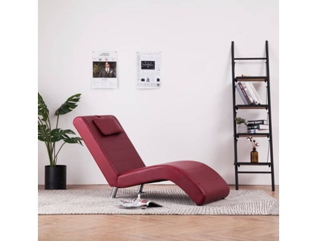 Chaise longue com almofada couro artificial vermelho tinto