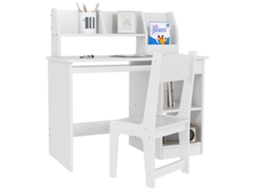 Conjunto de Secretária e Cadeira para Crianças Mdf Cor Branco 90x45x90 cm Zonekiz