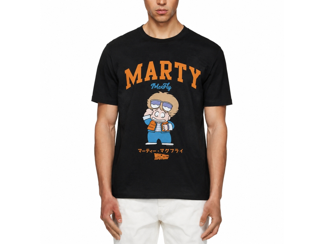 Rockinstone Back To The Future Movie Marty Cartoon Character Black Adult T-shirt Size:s