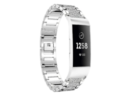 Pulseira De Relógio Lurelia Em Aço Inoxidável Sólido Cravejado De Diamantes Fitbit Charge 3 Silver