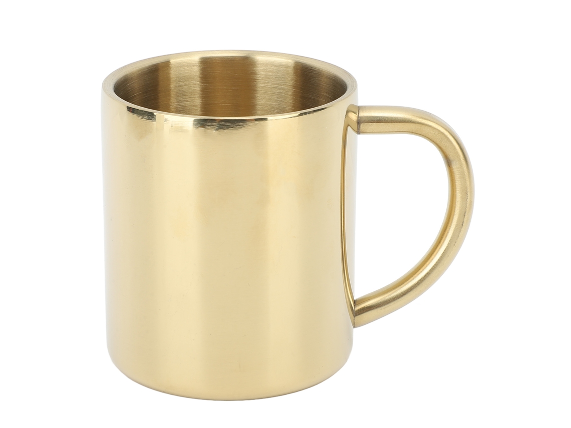Caneca De Café 304 Aço Inoxidável Xícara De Café Grande Capacidade Parede Dupla Copo Isolado Com Alça Para Chá Leite Ouro 220ml