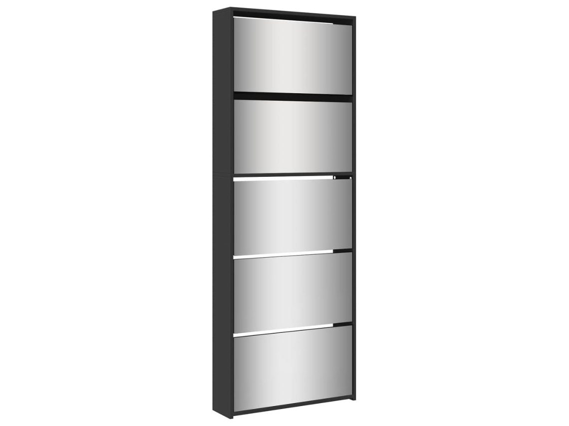 Sapateira com Espelho de 5 Divisórias VIDAXL Preto 63 X 17 X 169.5 Cm