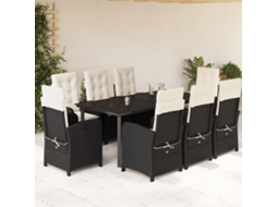 9 Pcs Conjunto De Jantar P/ Jardim C/ Almofadões Vime Pe Preto Dkd Home Decor