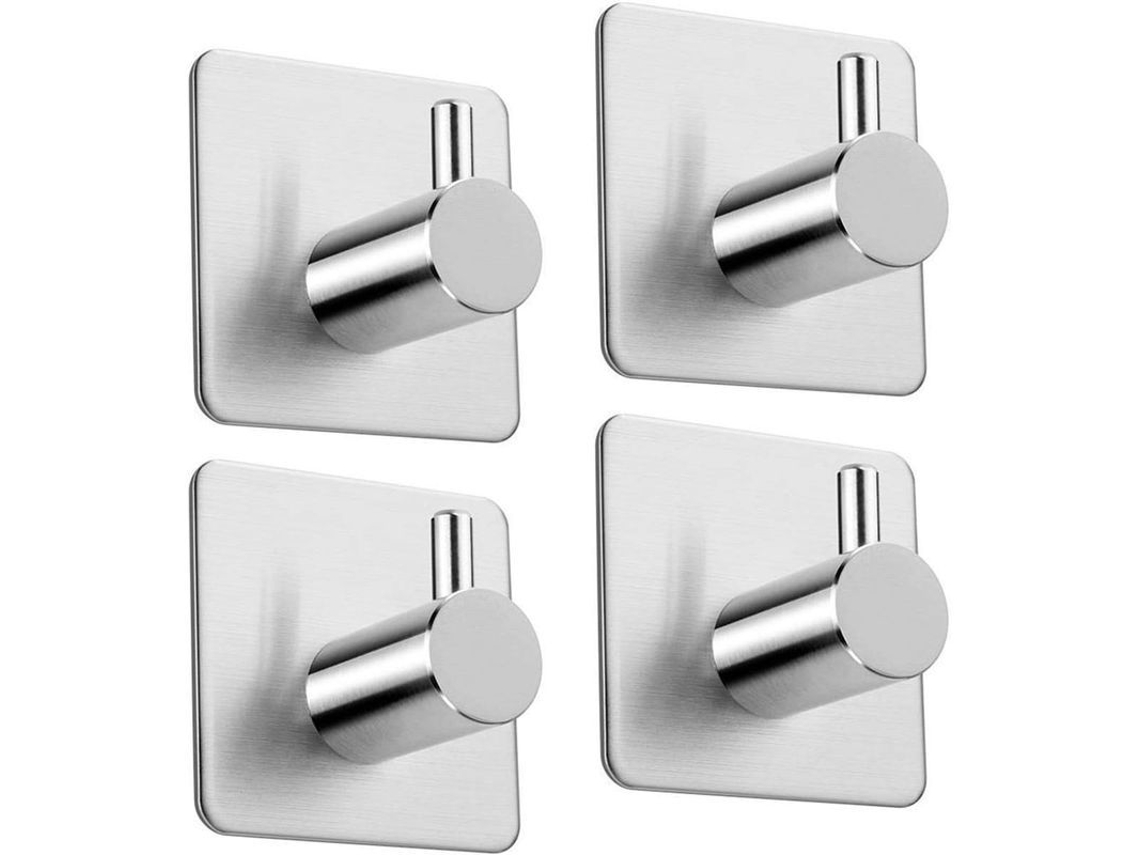 Conjunto de 4 ganchos adesivos de aço inoxidável para toalhas, resistentes a até 8 kg, sem furar, para banheiro, quarto, parede e vidro.