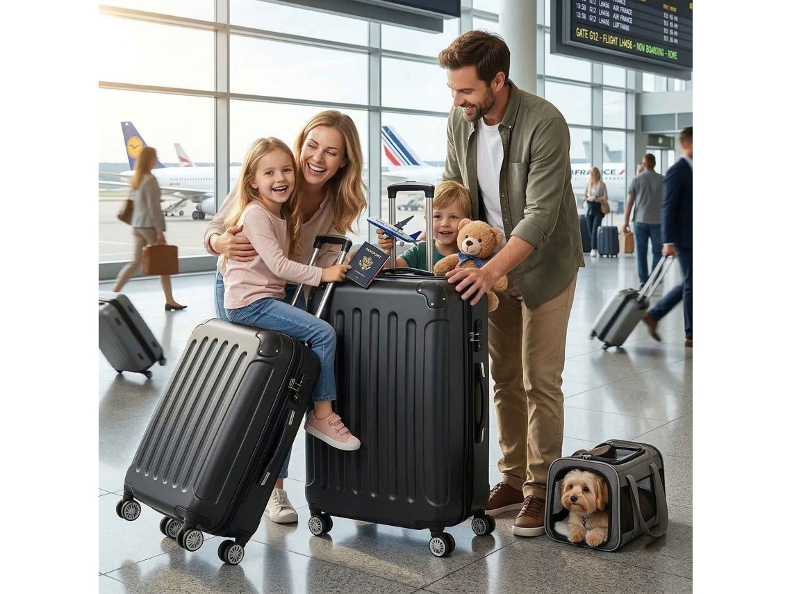 Lazyspace - Conjunto De 3 Malas De Viagem Em Abs, Textura Listrada, Rodas 360° E Cadeado Tsa, Preto, 20"/24"/28"