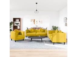 Vidaxl 3 Pcs Conjunto De Sofás Com Almofadas Veludo Amarelo