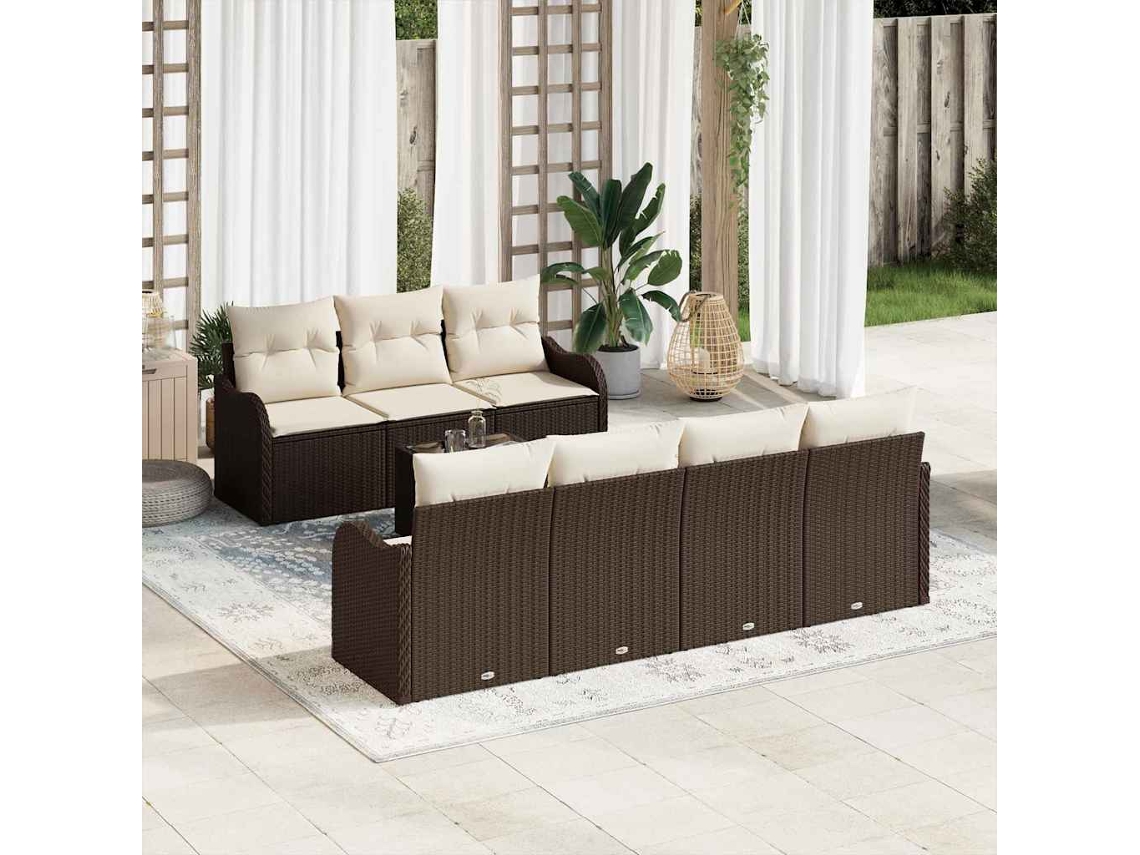 Vidaxl Conjunto De Sofá De Jardim Com Almofada 8 Pcs Marrom E Creme