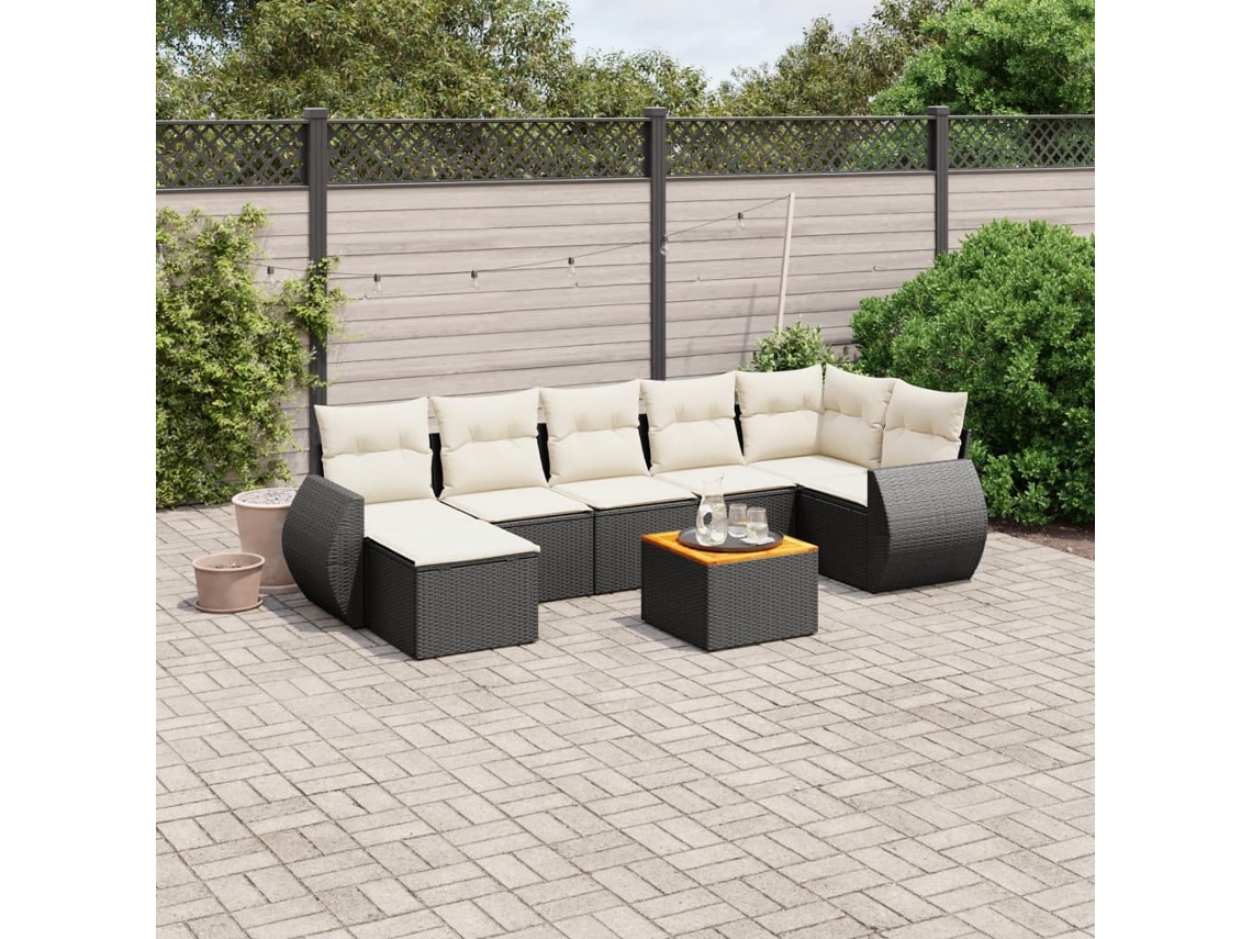 Vidaxl 8 Pcs Conjunto Sofás De Jardim Com Almofadões Vime Pe Preto
