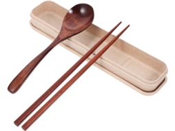 Kit de Talheres Reutilizáveis Inoomp com Colher e Pauzinhos de Madeira em Estilo Japonês, Talheres de Viagem Esculpidos CHABERLU