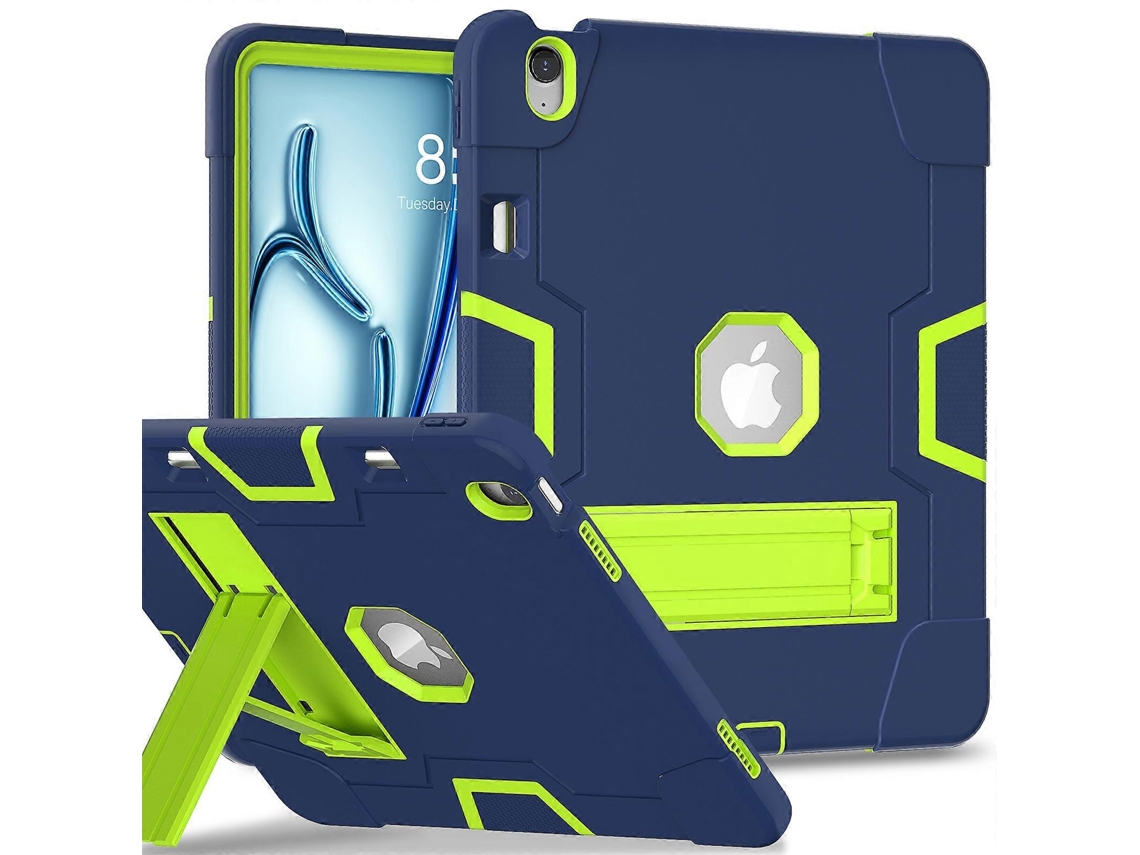 Capa de silicone estilo robô com suporte para iPad Air 13 (2024) Azul marinho, amarelo, verde Hengrongshen (2025)