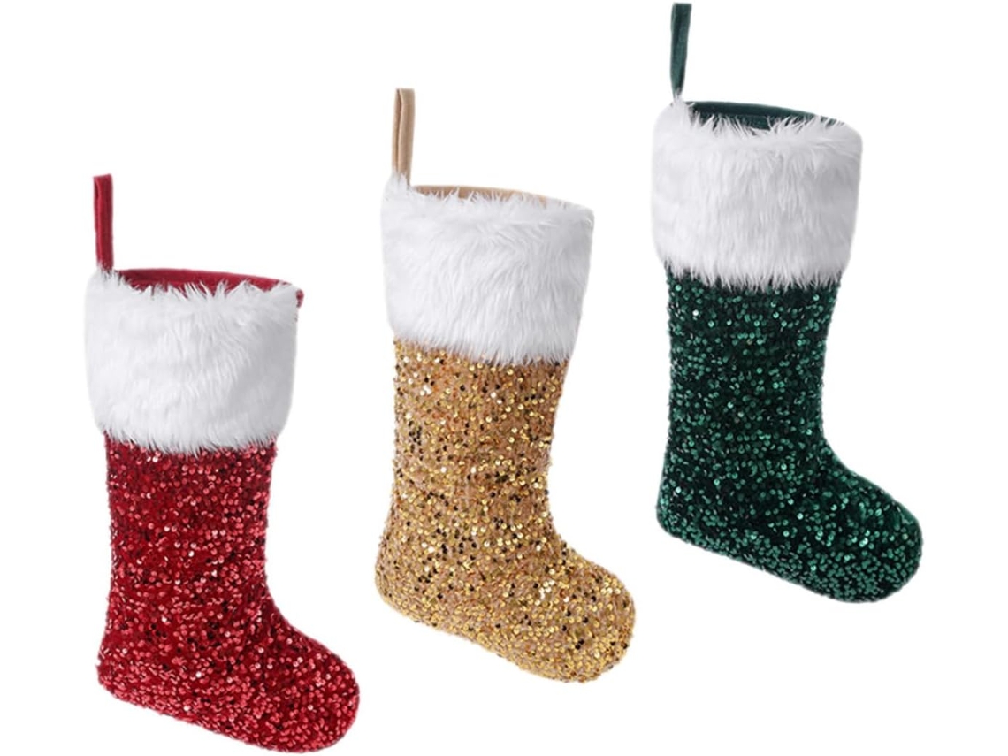 Medias Navideñas, Adornos Navideños, Medias Navideñas Colgantes, Juego De 3 Medias Navideñas Brillantes, Adornos Colgantes Para El Árbol