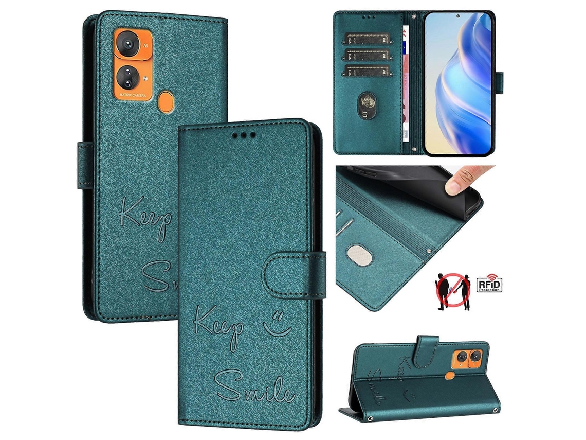 Capa De Couro Para Celular Com Rfid E Relevo Smile