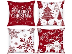 Set Van 4 Kerstkussenslopen 45x45 Cm - Feestelijk Printdesign