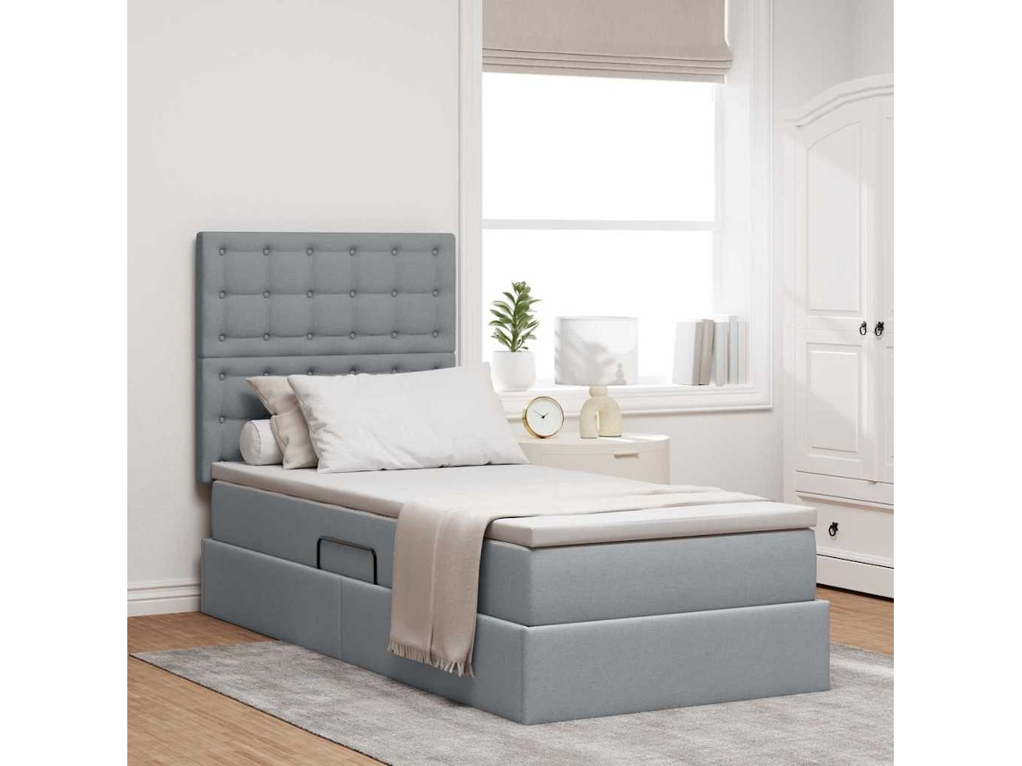 Vidaxl Cama com Arrumação e Colchão Cinzento claro 90 X 190 Cm Tecido
