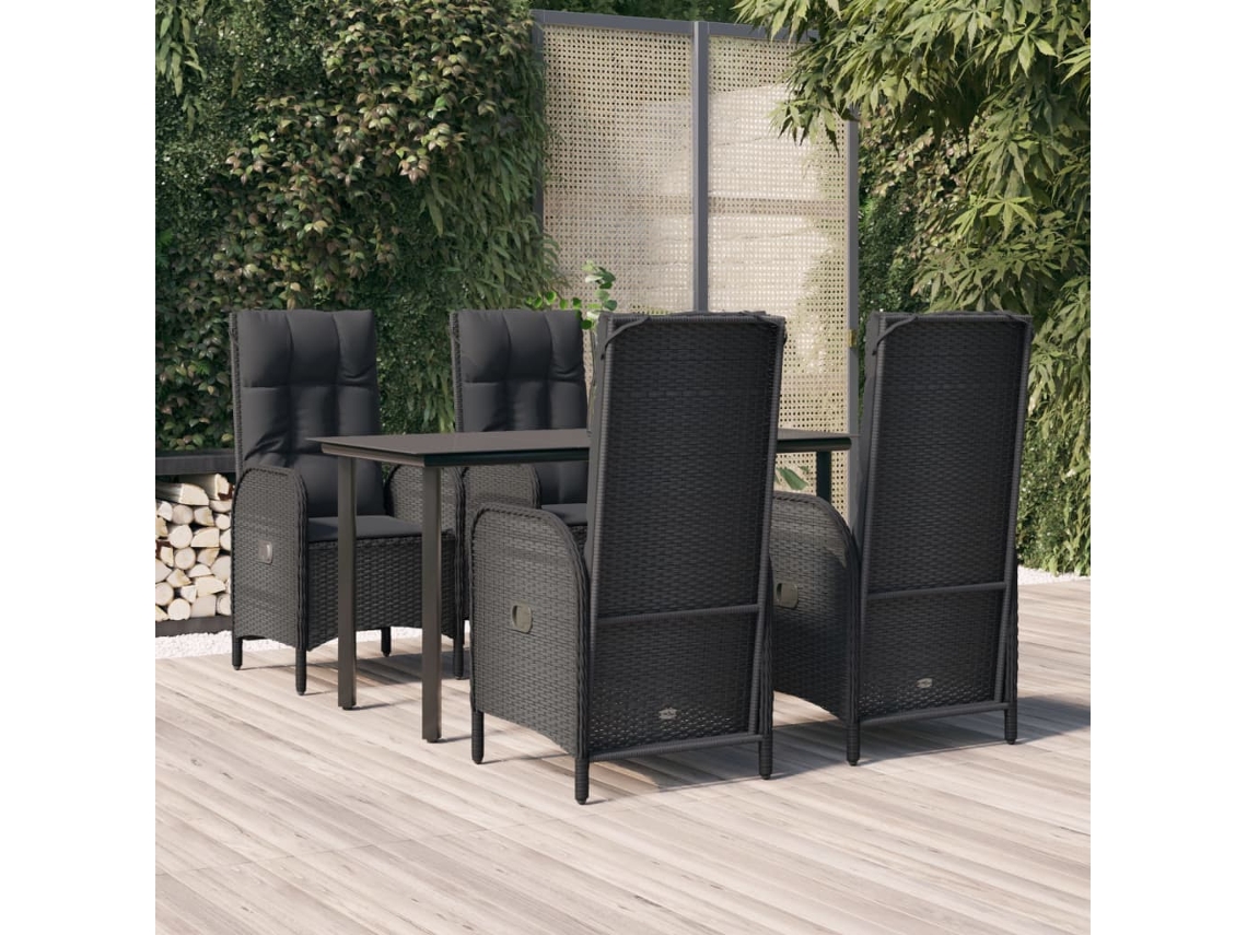 Vidaxl 5 Pcs Conjunto de Jantar P/ Jardim C/ Almofadões Vime Pe Preto