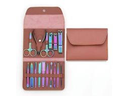 Lurelia Kit De Manicure E Pedicure 16 Peças, Em Aço Inoxidável, Cor Rosa, Para Cuidados Pessoais