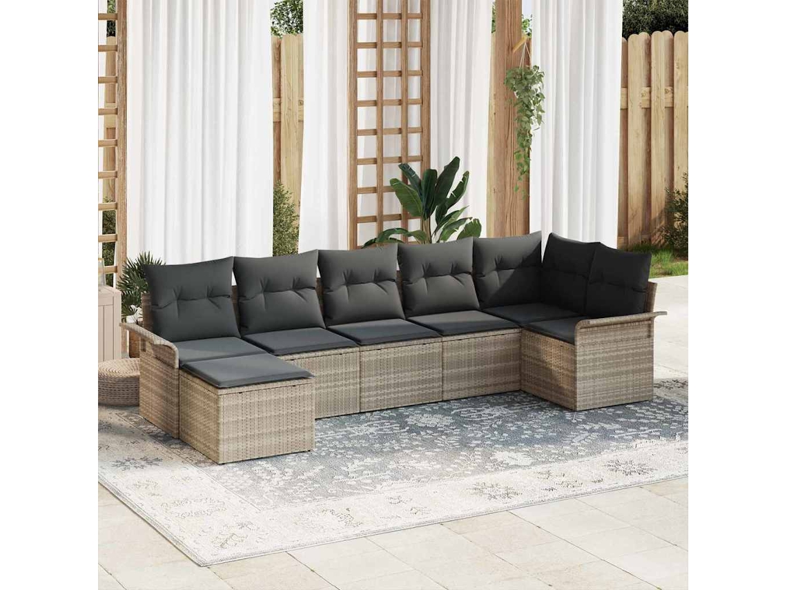 Vidaxl Conjunto De Sofá De Jardim 7 Unid. Cinzento-claro Vime Pe