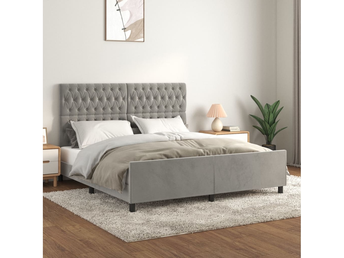 Vidaxl Estrutura de Cama C/ Cabeceira 180x200 Cm Veludo Cinzento claro