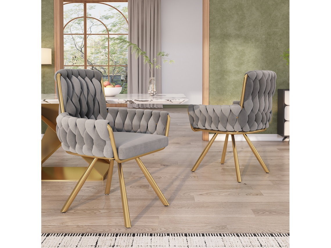 2 Cadeiras De Veludo Para Sala De Jantar, Poltrona Giratória Luxuosa, Cinza