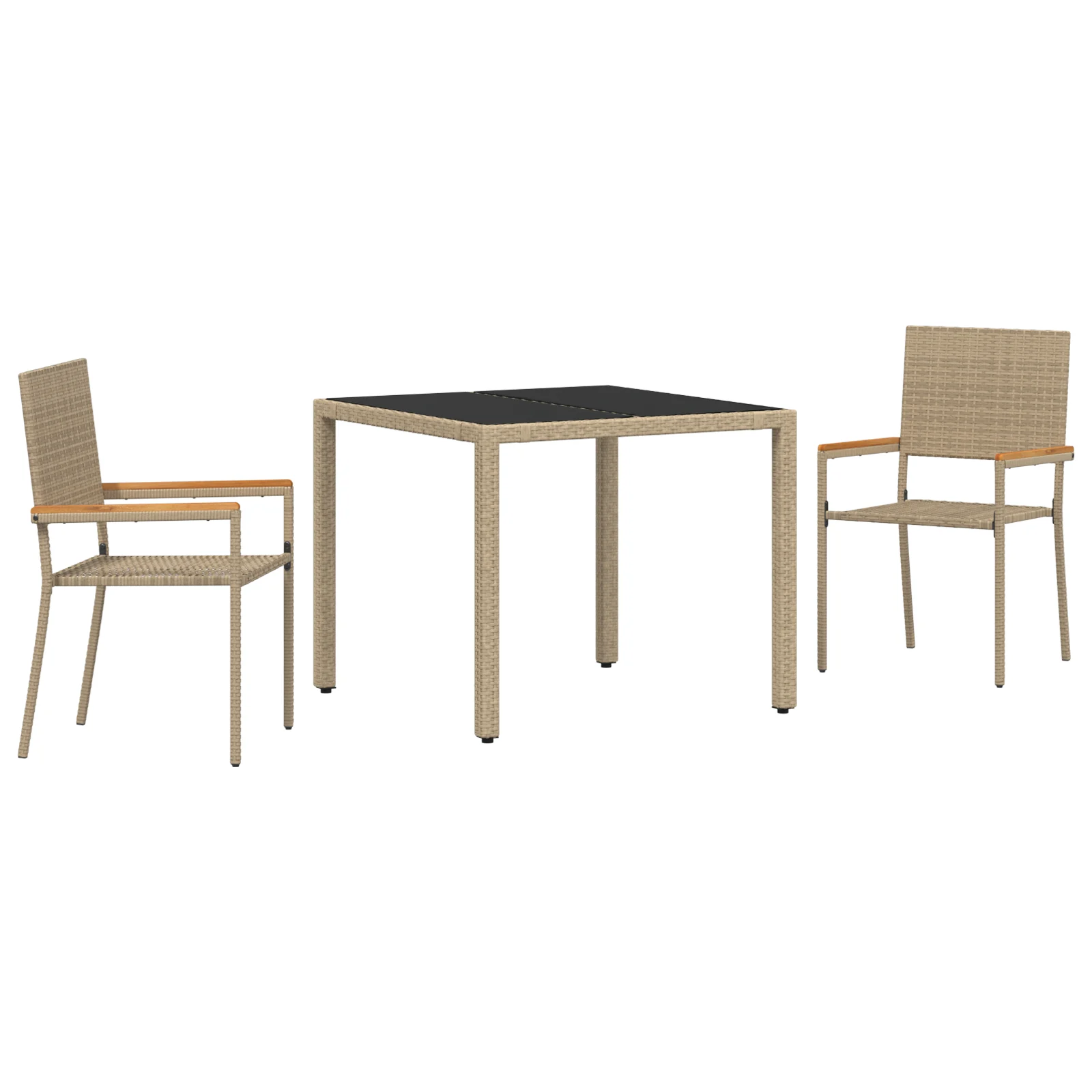 Conjunto 3 Conjunto De Jantar Para Exterior Vidaxl Bege Vime Pe (90 X 90 X 75 Cm)