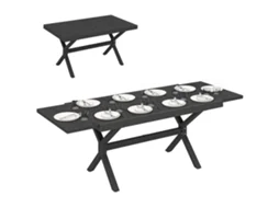 Mesa De Jantar Extensível Para Exterior, 154/214 Cm, Para 8 A 10 Pessoas, Em Alumínio E Aço Com Tampo Em Imitação De Madeira Cinza.