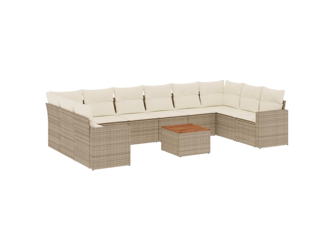 Maison Exclusive - 11 Pcs Conjunto Sofás De Jardim C/ Almofadões Vime Pe Bege
