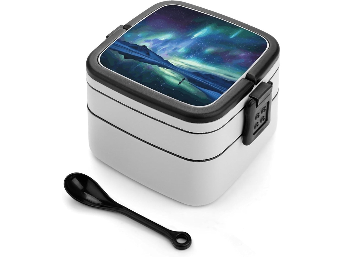 Marmita Bento Northern Lights Para Adultos, Lancheira Bento Selada Com Colher, Camada Dupla Resistente, Design Com Fecho