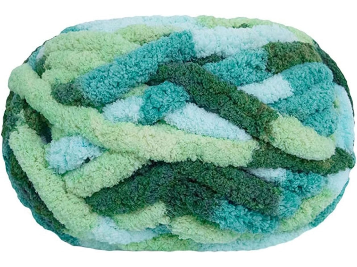 Fio De Chenille, 240 G, Verde Claro E Turquesa, Grosso Para Mantas