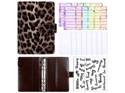 A6 Leopard Print Zipper Binder Notebook Cover Dark Brown, Includes 12-cash Budget Cards, 8-bill Envelopes, 2-english