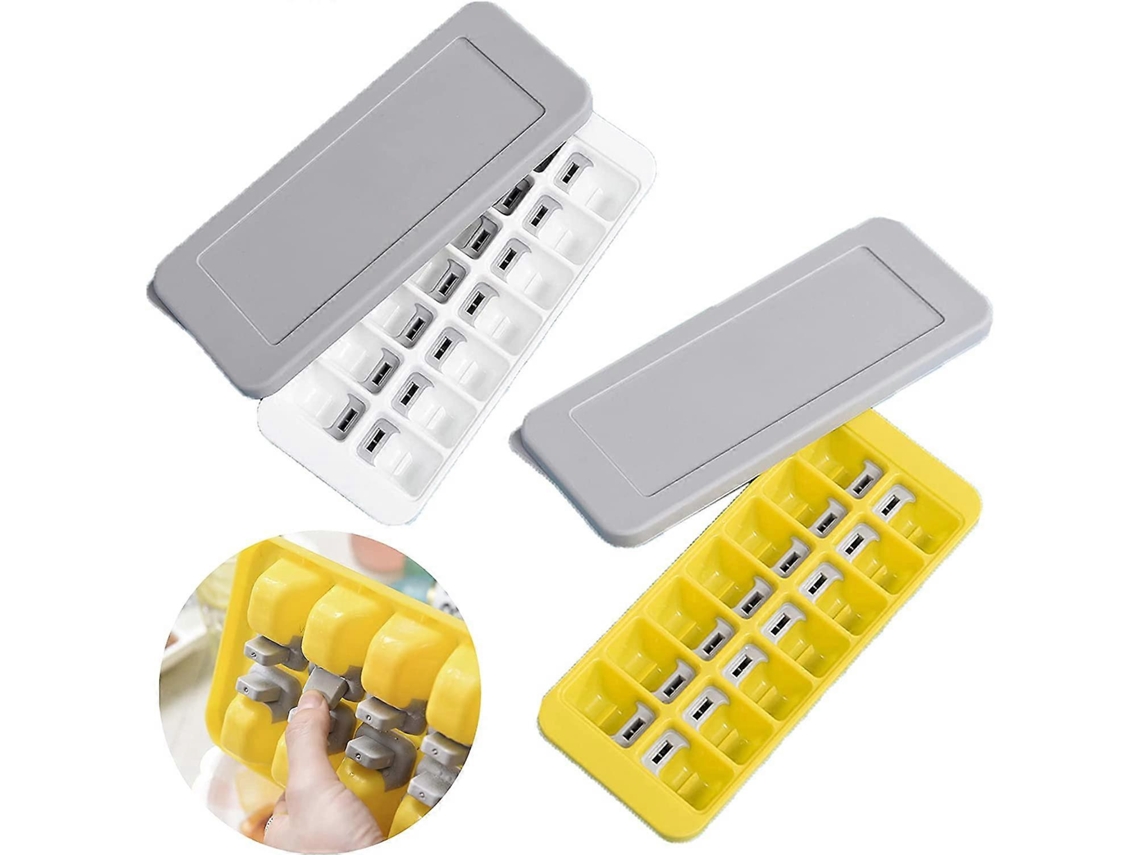 2 Moldes de Gelo de Silicone com Tampa, Material Alimentar, 14 Compartimentos, para Bebidas e Comida Infantil (branco + Amarelo)