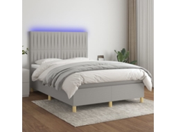 Vidaxl Cama Box Spring C/ Colchão E Led 140x200 Cm Tecido Cinza-claro