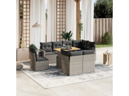 Vidaxl 9 Pcs Conjunto Sofás P/ Jardim Com Almofadões Vime Pe Cinzento