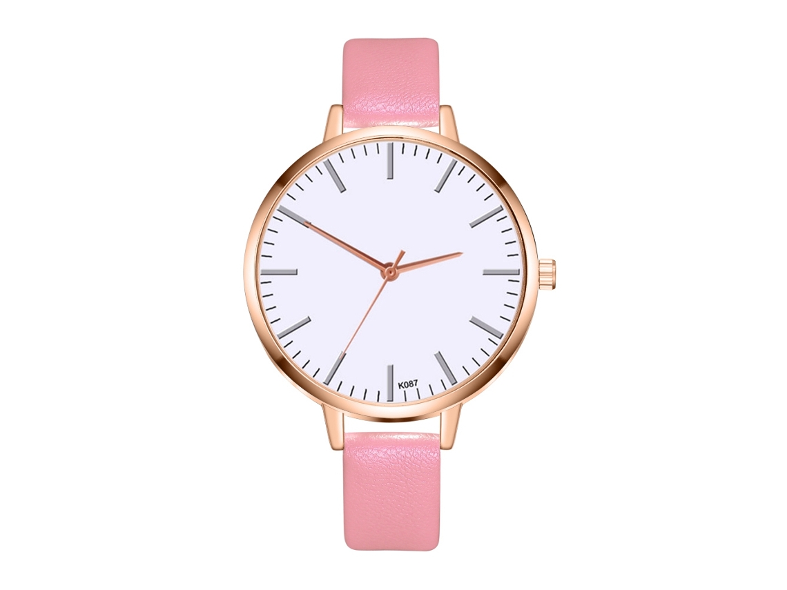 Relógio de Pulso Feminino Moda Quartzo Mostrador Redondo Rosa Resistente a Arranhões