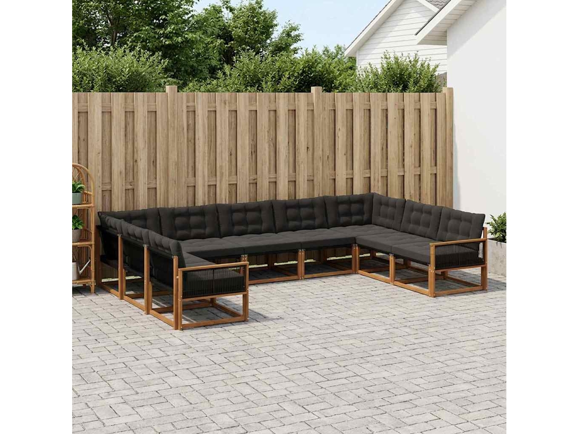 Vidaxl Conjunto De Sofás Para Exterior 9 Pcs Natural E Preto