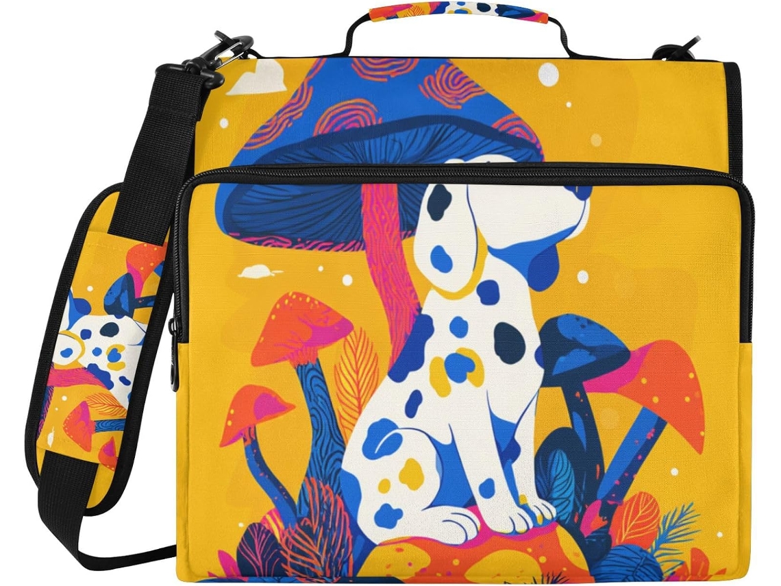 Pasta de 3 Anéis de Cachorros Criaturas Malucas Multicoloridos com Sacolas Extras, Alça, Diversas Bolsas com Zíper, Carteira