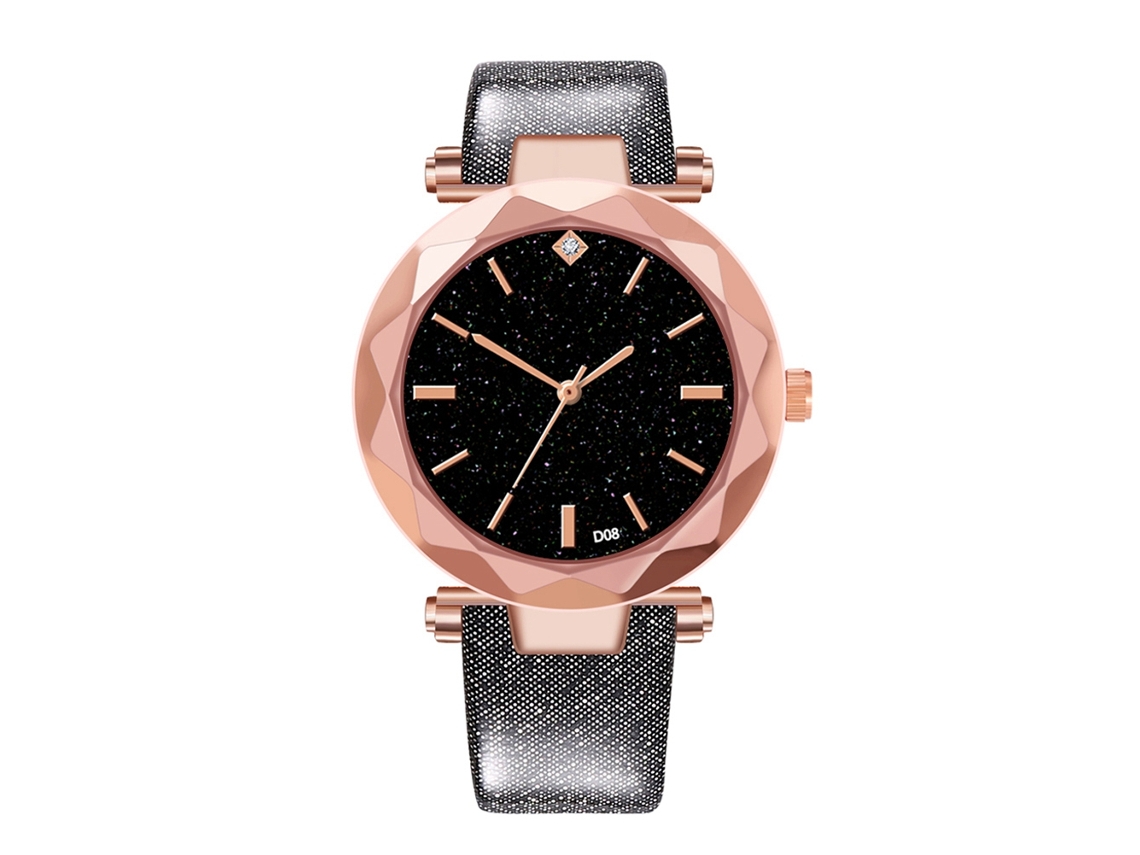 Relógio de pulso analógico de quartzo moderno com pulseira de PU para mulheres e homens (preto)