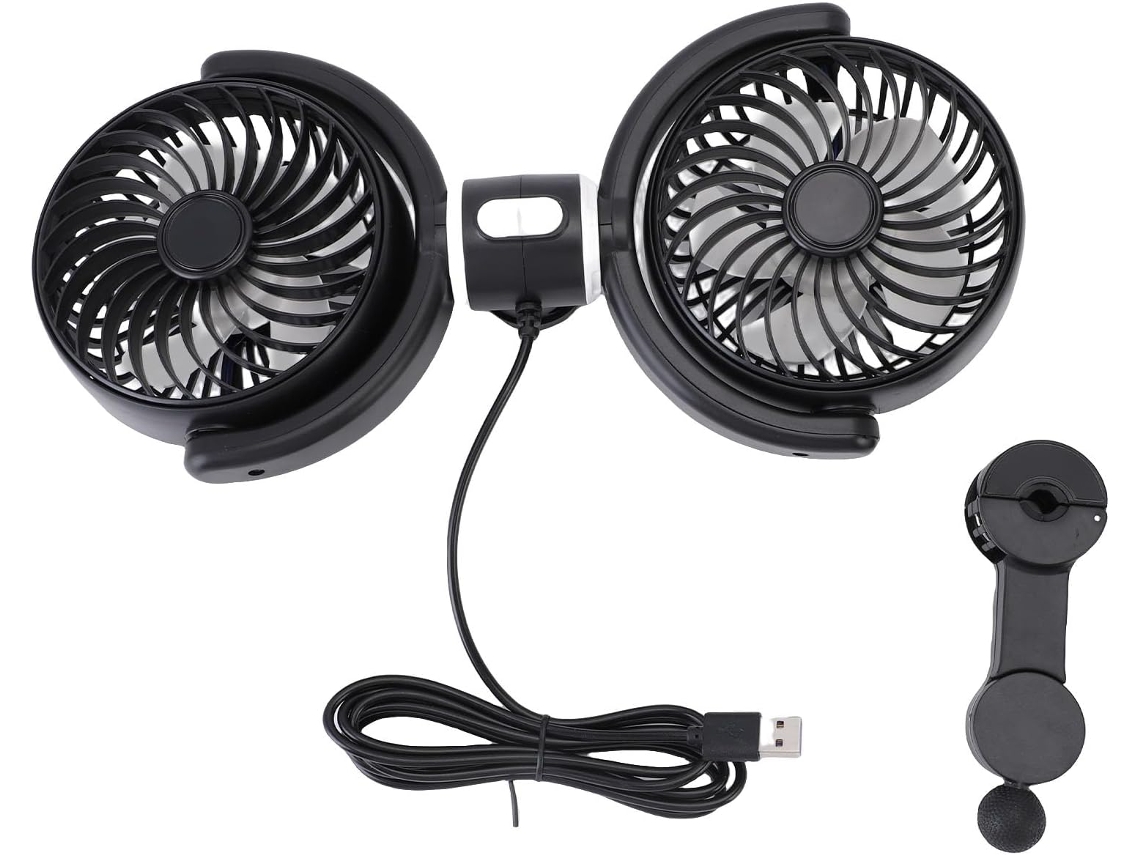 Ventilador Usb Fdit De Cabeça Dupla Para Carro, Ideal Para Crianças, Com Rotação Traseira De 360° E 3 Velocidades
