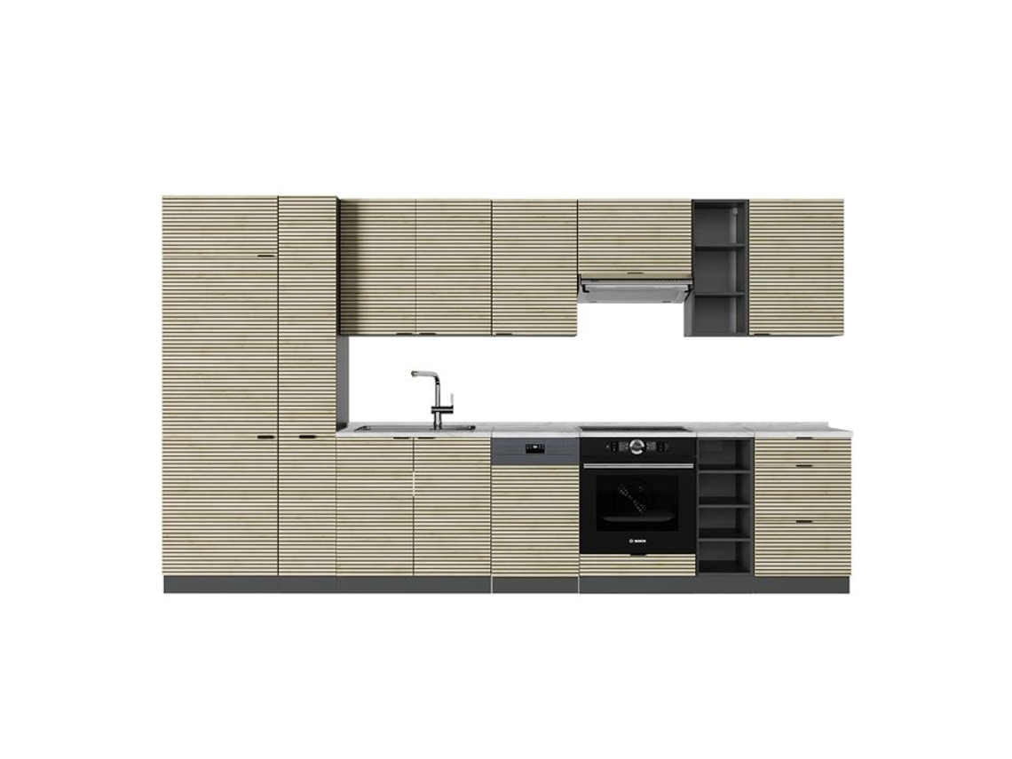 Cozinha Fame-line, 355cm, Pt Mármore, Painel Em Carvalho/antracite, Vicco 51476