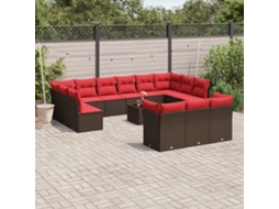 Vidaxl Conjunto De Sofá De Jardim Com 14 Peças E Almofadas Em Rattan Sintético Marrom