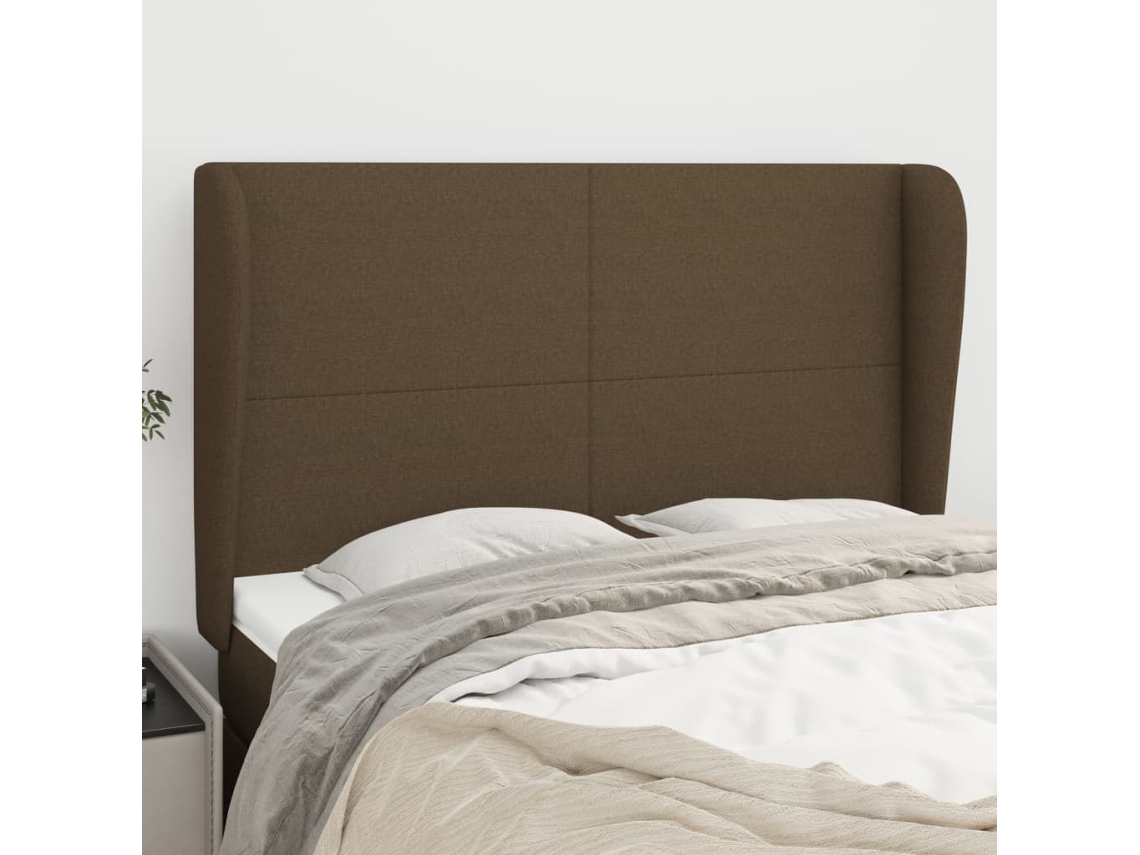 Vidaxl Cabeceira Cama C/ Abas Tecido 147x23x118/128 Cm Castanho-escuro