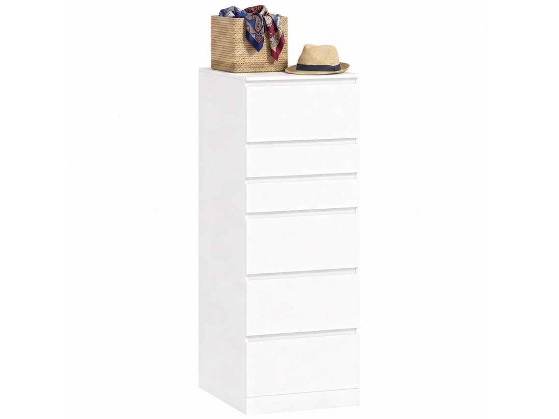 Cómoda 6 Gavetas Para Quarto Com Espelho Rebatível, 40x48x110 Cm, Branco