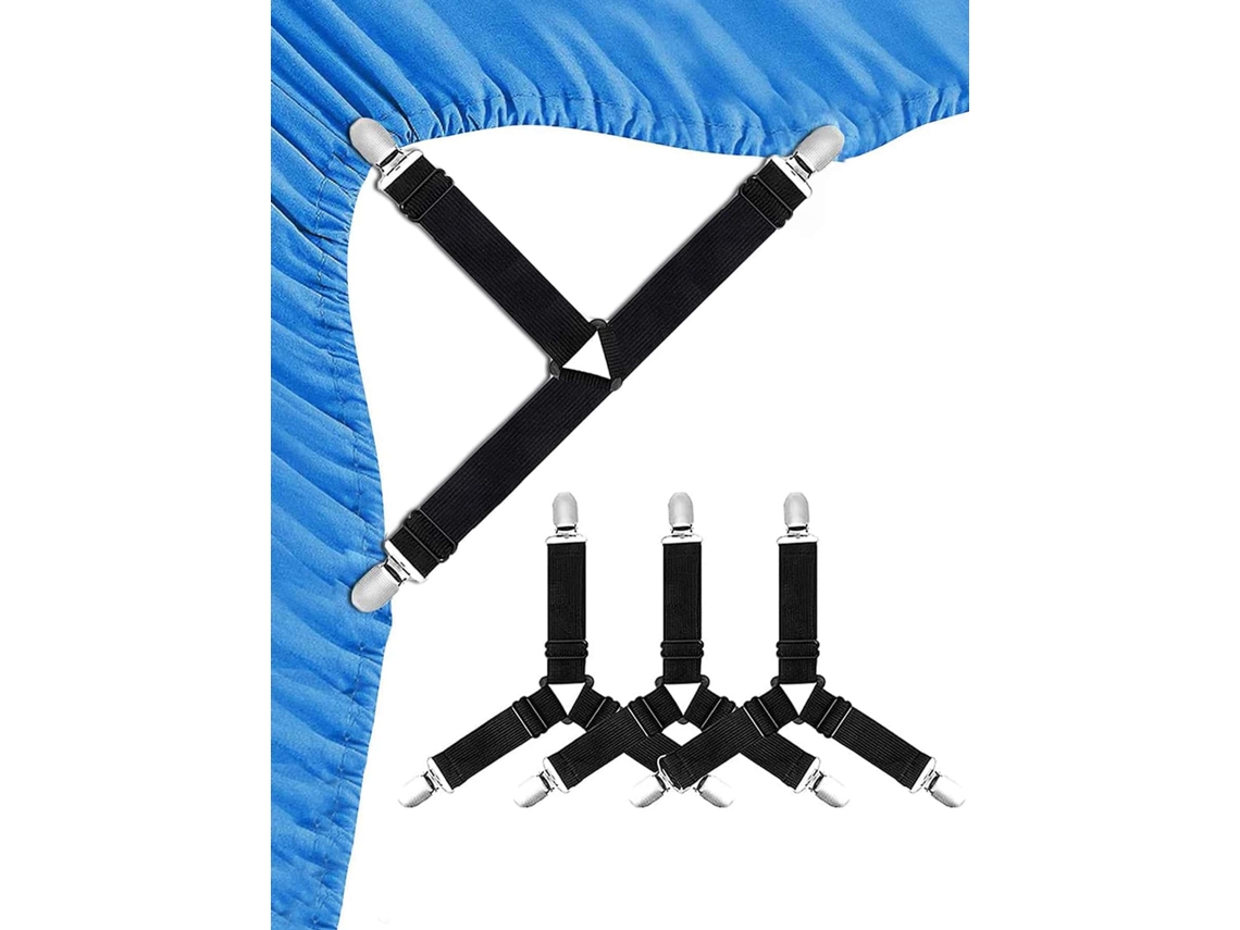 (preto) Conjunto De 4 Peças De Prendedores De Lençol Triangulares Ajustáveis, Suporte Para Lençol E Suporte Para Fronha.