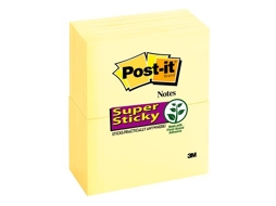 Post It Super Sticky Notes, 3 pol. X 5 pol., Amarelo canário, 12 blocos/pacote, Nota autoadesiva amarela, 90 folhas, Post It autoadesivo