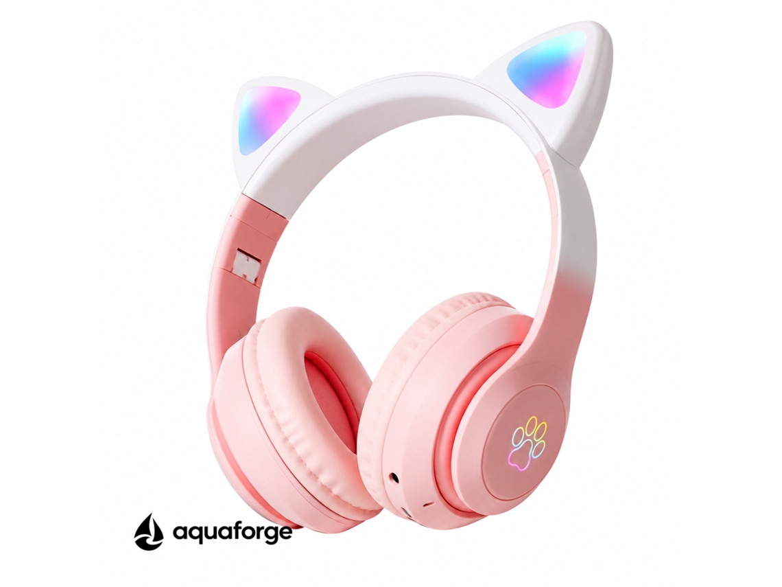 Headset Gaming Bluetooth 5.3 Sem Fio Com Microfone Cancelamento De Ruído Led Design Com Orelhas De Gato