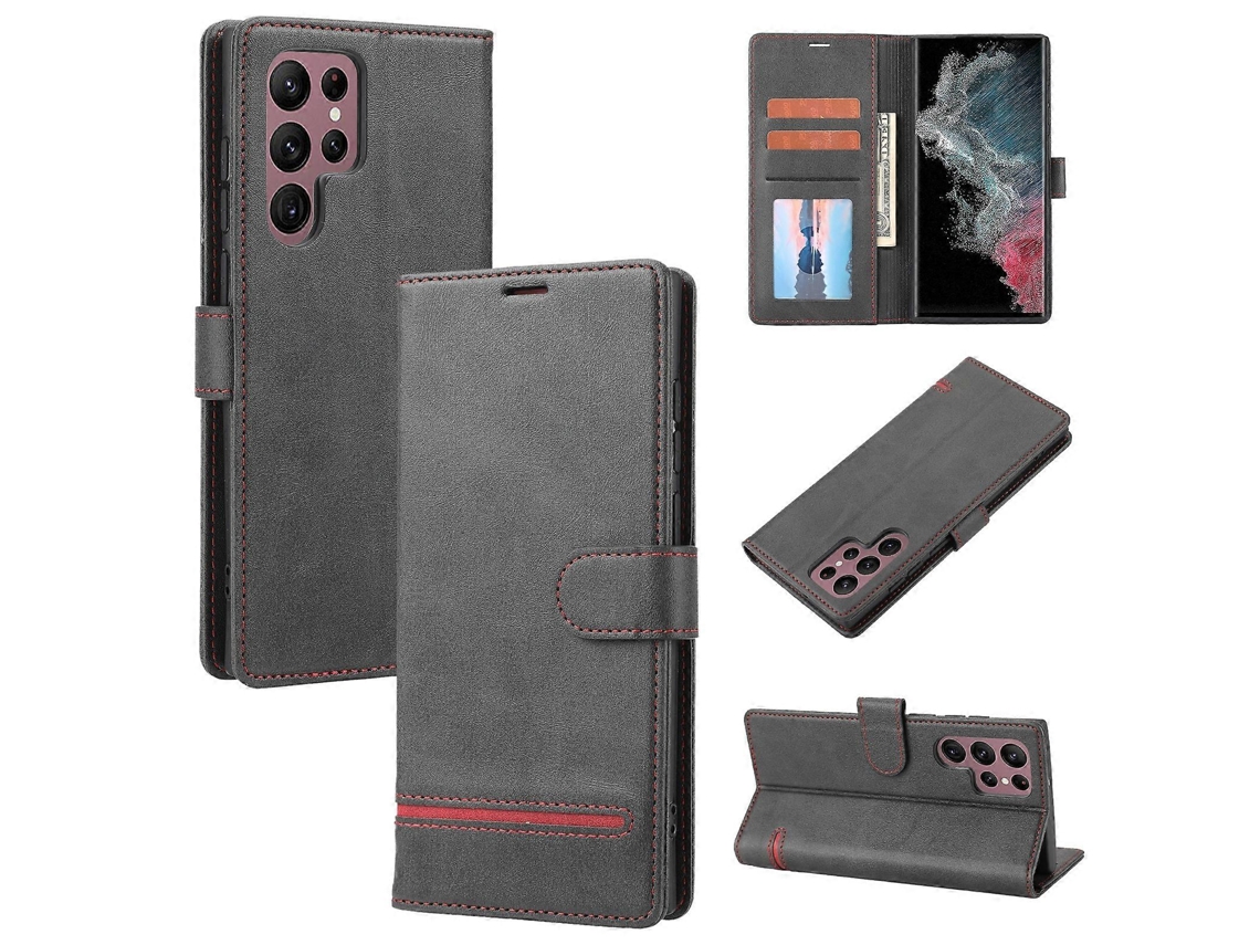 Capa De Couro Clássica Tipo Carteira Com Aba Para Samsung Galaxy S23 Ultra 5g