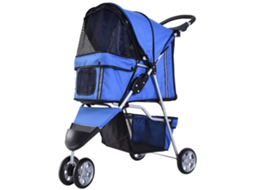 Carrinho De Estimação Dobrável E Gatos Com Rodas Giratórias Cesto E Suporte Para Copos 75x45x97cm Azul